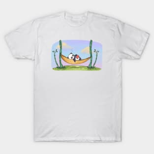 Panda asleep in bamboo hammock T-Shirt